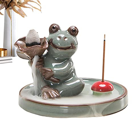 Keloc Brûleur d'encens Grenouille - Brûleur fumée d'encens en céramique créatif - Fontaine d'encens Support d'encens Bobine chanceuse fumée Cascapour Le décor pièce