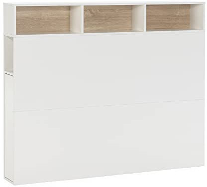 HOMN LIVING Cabecero de Cama Zeus 165 cm con almacenaje Blanco, 2 Puertas 9 Huecos