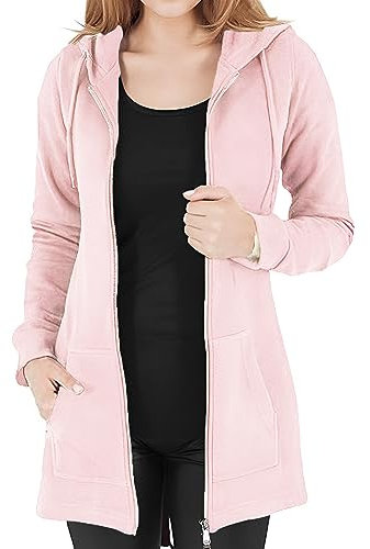 Vancavoo Felpe con Cappuccio Donna Manica Lunga Cappotto con Zip Cappotto Scollo a V Top Casual Chic Eleganti Tinta Unita Felpa Cardigan Autunno Invernali Felpe,Rosa,L