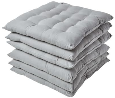 GREATOYAR Cojin para Silla, Cojín Decorativo con Correas de Sujeción, Cojin Cuadrado de Imitación de Lino, Decoración de Jardín Casa Terraza, Fabricado en España, 40x40x5cm, 6 Unidades, Gris