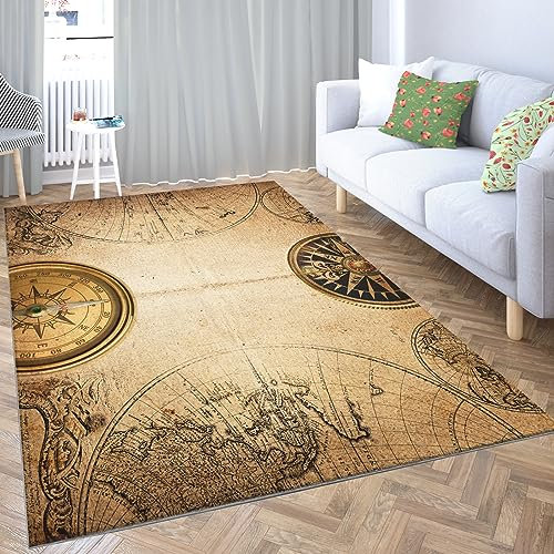 Srigzcaly Bunte Teppich rutschfeste 60x90 cm - Vintage Nautischer Kompass Dekor Teppich, Für Wohnzimmer, Eingangsmatte, Schlafzimmer Kinderzimmer - Kurzflor Flanell Teppiche Pflegeleicht Waschbare