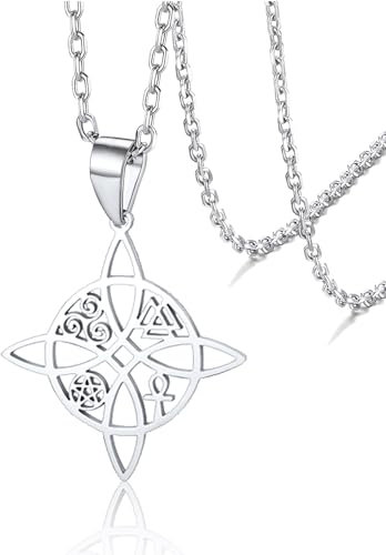 VASSAGO Hexenknoten-Halskette für Frauen und Mädchen, keltischer Hexenknoten, Anhänger, Halsketten, keltischer Knoten, Charm, Edelstahl, heidnische Hexe, Schmuck, Glücksgeschenk