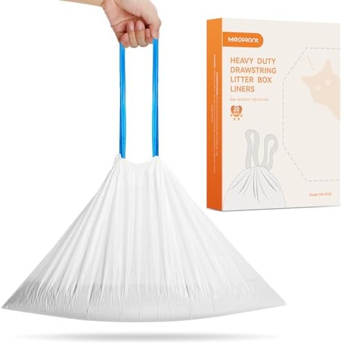 MeoWant Sacs à Litière pour Chat, Sacs à Litière avec Cordon de Serrage pour MeoWant MW-LR01 Boîte à Litière Automatique pour Chat 20 Pièces