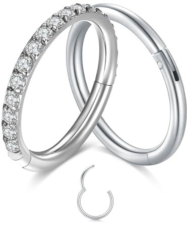 NIUSIMAN 2PC Nasenpiercing 20G Nasenpiercing ring Stecker Chirurgenstahl Helix Piercings Silber Scharnier Ohrringe Hoop Clicker Hinge Nasenpiercing Stecker Ohr Septum Piercing Tragus Nase Ring Hoop