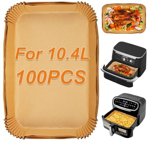 BYKITCHEN Lot de 100 doublures de friteuse à air comprimé pour Ninja AF500UK AF500UKCP 10,4 L, accessoires de friteuse à air comprimé pour tiroir Ninja Flex Megazone, compatibles avec Duronic 10