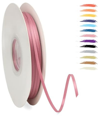 Altrosa 3mm Satinband 95 Meter, Polyesterband, verschönern Sie Ihre Bastelarbeiten und Feiern, ideal für Geschenkverpackungen, Dekorationen, Hochzeitsautoband, Bänder zum Basteln