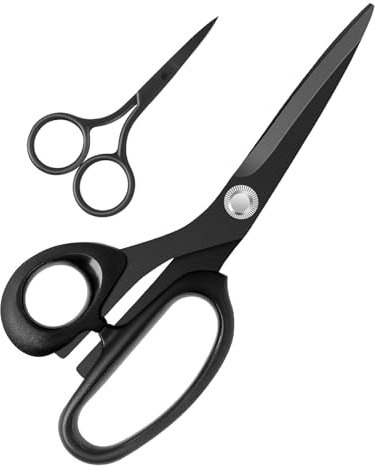KUONIIY Linkshänder-Nähschere zum Schneiden von Leder, 21 cm Schneiderschere mit Edelstahlklinge, schwarz (9 cm kleine Stickereischere)