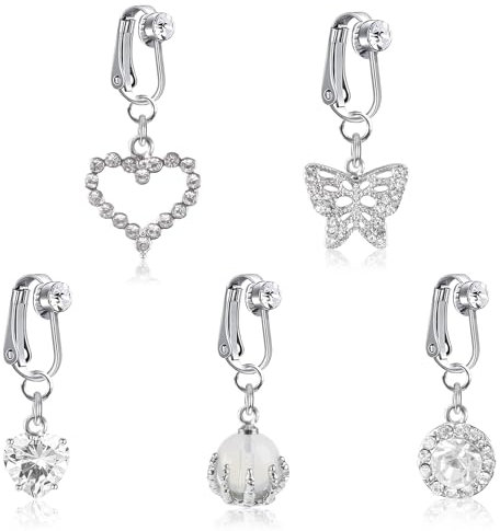 Ezydka Fake Bauchnabelpiercing 5 Stück Bauchnabelpiercing Chirurgenstahl Silber Bauchnabel Piercing, Fake Belly Piercing mit Anhänger für Damen Frauen