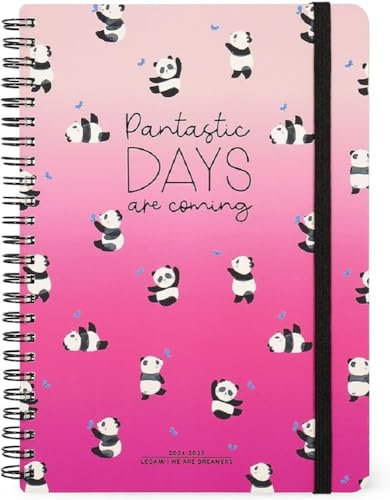 Legami - Wochenplaner Panda Spiralbindung Large 2024-2025, 16 Monate, Tagebuch von September 2024 bis Dezember 2025, Verschluss mit Gummiband, FSC-zertifiziertes Papier, letzte Tasche, Adressbuch, 15