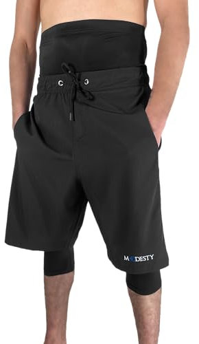 Modesty - Short de Bain Homme L Noir Black | Maillot Islamique, awrah Couverte, Tenue Musulmane pour Plage et Piscine, Natation, Surf, Sport, séchage Rapide