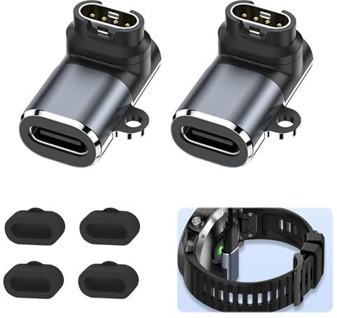 2 Stück USB C Adapter Kompatibel für Garmin, Watch Ladeadapter 90-Grad Winkelanschluss, Kompatibel mit Garmin Fenix 7/7S/7X, 6/6X/6S, Forerunner, Vivoactive, Instinct, mit Staubstecker