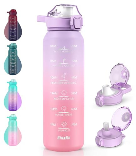 SLUXKE Bouteille isotherme sous vide de 700 ml avec 2 couvercles (bouchon paille et bec verseur), gourde en acier inoxydable 18/10, sans BPA, anti-fuite, pour l'extérieur, le travail, le camping, rose