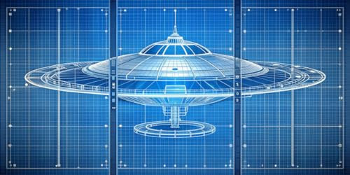 Blueprint of the UFO Mothership Poster, A3, Triptychon, gerollt in Röhren, Camillas Galerie, Triptychon, dreifach gespannt, Wandkunst, klassisches Bild, Kunst, abstraktes Kunstwerk
