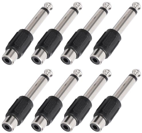 Greluma 8 pièces RCA vers 6,35mm adaptateurs,RCA Femelle vers TS 1/4 Mono mâle convertisseur connecteur Audio Prise plaqué Or pour Table de mixage,ampli,Caisson de Basses