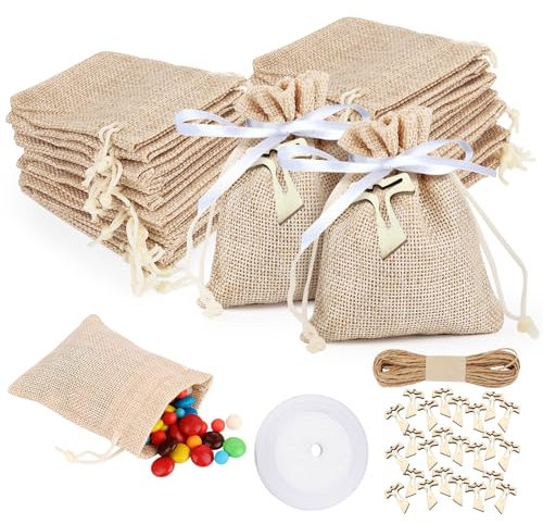 24 Stücke Jutesäckchen, Jute Beutel mit Kordelzug, Geschenkanhänger, Jute-Geschenktüten mit Kordelzug, Geschenk Säckchen, für Schmuck DIY Handwerk Hochzeit Party Weihnachte (8x10cm)