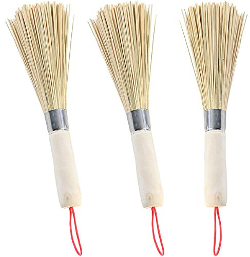 3Pcs Wok Brosse Bambou Outil de Nettoyage Wok Brosse Fouet Pot Brosse Naturel Wok Brosse Vaisselle Brosse de Nettoyage en Bambou à Long Manchepour Les Cuisines Les Restaurants Produits Naturels Purs