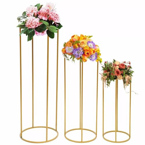 Taozhiyy 3 Stück Blumenständer, Metall Pflanzenständer, Gold Vase, Hochzeiten Tafelaufsätze, Zylindrisch Stehend Blumenvasen für Verlobung/Jahrestag/Party/Zuhause, 3 Größen: 59cm & 79cm & 100cm Hoch