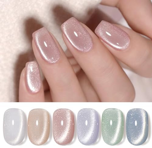 Born Pretty Cat Magnetic Eye Gel Milky Jelly - UV Nagellack Glitzer Holographisch Gel Nagellack Blau Grün Lila Rosa Hautfarben Silber Maniküre und Nagelkunst DIY zu Hause