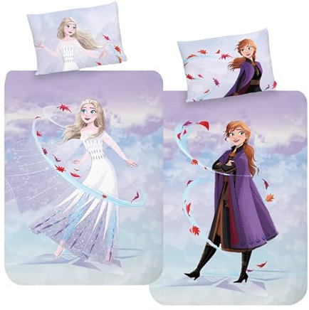 MTOnlinehandel Bettwäsche 100x135, Klein-Kinderbettwäsche Anna & ELSA Mädchen und Jungen Babybettwäsche, 100% Baumwolle, 1x Kissenbezug 40x60 + Bettbezug 100x135 (Eiskönigin)