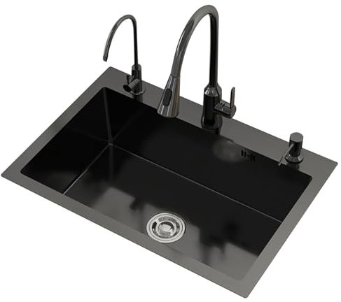 HanDpi Küchenspüle aus Edelstahl mit komplettem Zubehör, mehrere Größen, Einzelschlitz, Arbeitsplatte, Einbauspüle, Spülbecken für Zuhause und Restaurant, Geschirr- und Handwaschbecken (Größe: 50 x