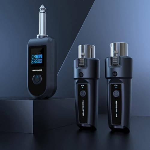 UHF Wireless XLR Trasmettitore e Ricevitore e Trasmettitore Wireless Chitarra Ricevitore Microfono Set per Microfono Dinamico, Mixer Audio, Chitarra Elettrica Basso (1 vassoio 2)