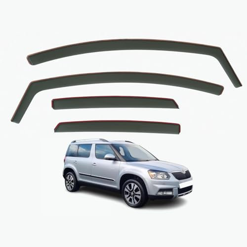 AirFlux Set mit 4 Windabweisern, kompatibel mit Skoda Yeti 5-Türer SUV 2009 2010 2011 2012 2013 2014 2015 2016 2017 Modelle.