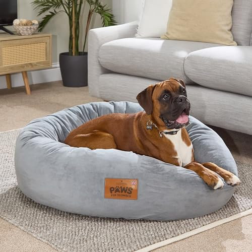 Slumberdown Donut XL Dog Bed (85 cm) - Soft, Supportive & Calming Nest for Puppy, Dogs & Cats | UK-Made, Washable, Non-Slip Base, Plush Cushioning Comfort in Grey