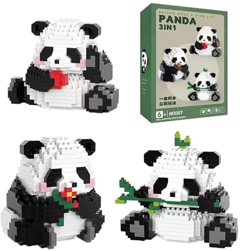 3 In 1 Panda Blocs De Construction, 686 Pièces Mini Brique Figure Jouets | Panda Micro Blocs De Construction, Mini Animal Miniature Panda Bloc De Construction Décoration pour Adulte Enfant