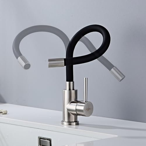SUVIDA Flexibler Wasserhahn Küche Schwarz, Hochdruck Küchenamatur Schwarz, Armatur Küche 360° Drehbar, Mischbatterie Küche mit mit Wasserspar Aerator, Spültischarmatur Edelstahl