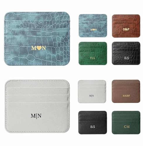 Personalisa Porte-cartes de crédit pour femme en cuir synthétique ultra minimaliste avec initiales dorées et argentées, Portefeuille estampillé or, Porte-monnaie personnalisé pour femme