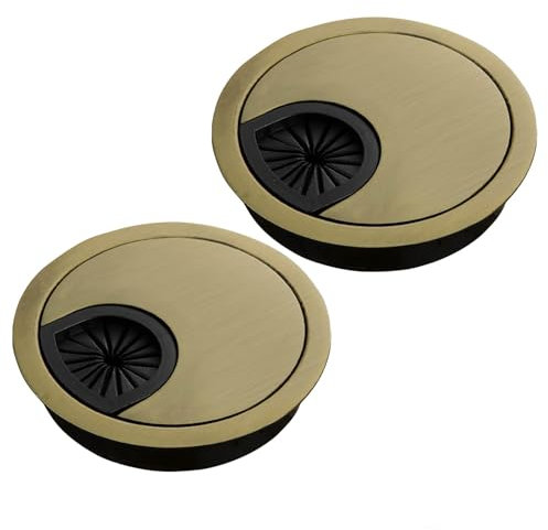 60MM Bronze Desk Grommet – 2 Pack Zinc Alloy Cable Hole Cover for Desk Cable Management – Twist-Lock Installation – Modern Bronze Finish for Office & Home Desktops