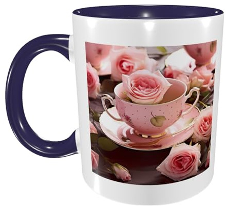 FDFEKGVPLP Tazze da tè con rose romantica stampa shabby tazza da caffè per donne uomini 325 ml tazza in ceramica doppio colore con manico per caffè tazza da tè casa lavoro