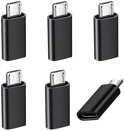 6Pack Micro USB to USBC Adapter, Type C Female to Micro USB Male Convert Connector Support Charge Data Sync Compatible with Nexus 5 6 Samsung Galaxy S7 S7 Edge, and More Devices (Black)