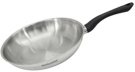 Fackelmann 681853 Poêle 28 cm en inox, Poêle de cuisson, Poêle tous feux, Poêle induction, Poêle sans PFAS, Acier inoxydable 18/8, Gris, 28 x 5,5 cm