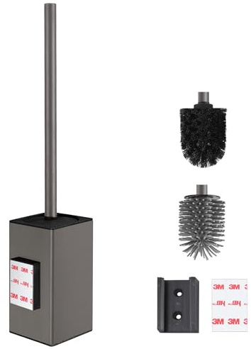 DAZI Escobilla WC de Pared Gris Mate, Escobillero Baño Metálico Antióxido y Diseño Moderno, Escobillero con Vaso Interior Extraíble para una Limpieza Fácil del Baño