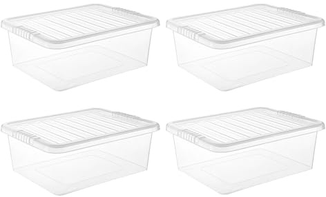 STASH’D STORAGE 30L or 50L Plastic Storage Box with Lid – Pack of 3 or 4 Stackable Large Clear Storage Boxes – Durable for Home, Office & Garage Organisation (Clear, 30 Litre Underbed (4 Pack))