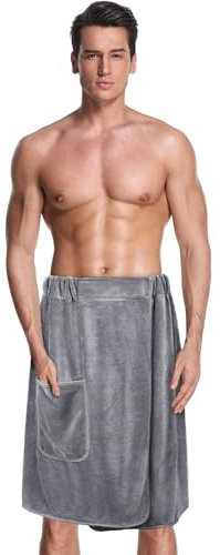 Lureon Saunakilt Herren, Grau, Elastisch, 60 x 150cm, Schnapp-Badetuch Kilt Herren, Großes, Schnell Trocknendes Saunatuch Hamamtuch Saunahandtuch für Fitnessstudio (Hellgrau, 60L x 150B cm)
