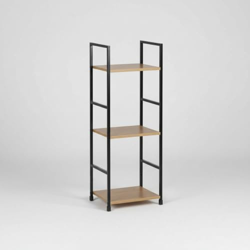 INDE MOBLEKIT | Estantería Metálica 3 Niveles 29.1x23.5x80 cm Negra, Mueble Auxiliar con Baldas de Madera Acabado Mate, Organización para Baño, Cocina, Dormitorio u Oficina