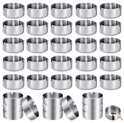 36 Stück Edelstahl Aschenbecher - 8 cm Runden Aschenbechern Moderne Tischplatte - Abascher Tragbar Metall Set für Haushalt und Gastronomie Innenraum und Draußen