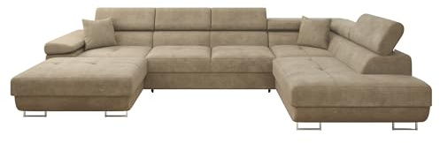 Mirjan24 Ecksofa Torezio Bis mit Bettkasten, Einstellbare Kopfstützen, Sofa mit Schlaffunktion, Eckcouch für Wohnzimmer, Polsterecke, U-Form Couch mit Bettfunktion (Lumo 30, Seite: Rechts)
