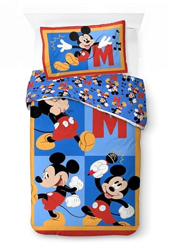 Jay Franco Kids Disney Mickey Mouse Bettwäscheset – 100% Baumwolle, superweiche Bettwäsche mit Kissenbezug, offiziell Lizenziertes Produkt, rot, 2-teilig, Einzelbett