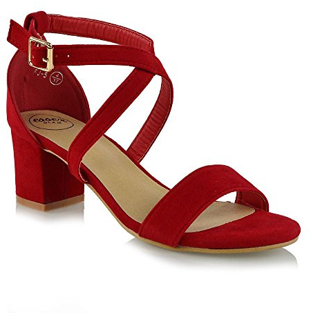 Womens Strappy Sandals Block Mid Low Heel Ladies Ankle Strap Party Evening Shoes Size 3-8