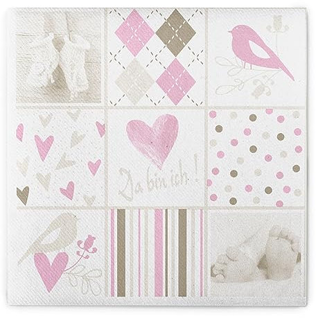 Sovie HOME Serviette BABY | Airlaid-Servietten 40x40 cm | hochwertige Einweg-Servietten für Geburt Taufe | extrem saugstark & stoffähnlich | 12 Stück (Rosa)