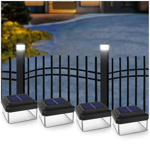 Green Blue GB126 LED Solarlampe Zaunpfahl Gartenlicht mit Dämmerungssensor Warmweiß 4000K Akku (Schwarz, 4 Stück 60x60 mm)