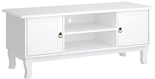 HOMCOM Mobile Porta Tv Bianco Opaco Classico con Ante in Legno per TV 50'' 120×45×50.5cm
