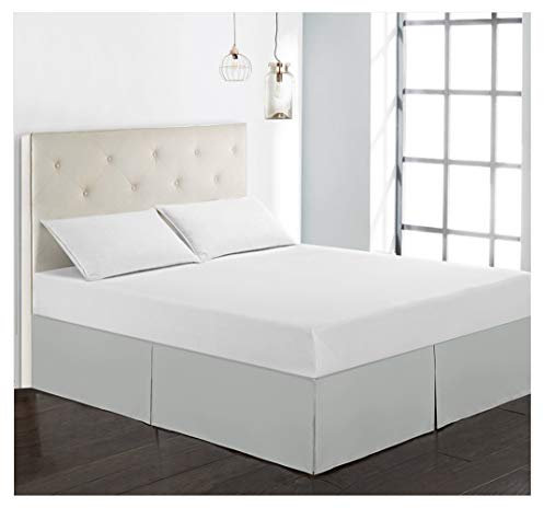 GUOCU Cache Sommier Microfibre, Jupe de lit en Poly Coton Durable,Qualité Deavable Qualité de l'hôtel et Résistance à l'abrasion Gris Clair Double