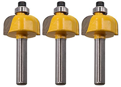 3pk TCT Bearing Cove Box Router Bit 22mm D 6.3mm Radius Cutting 1/4 Shank