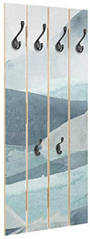 Bilderwelten Holz Wandgarderobe Wogen in Blau IV Garderobenpaneel + Haken schwarz, 100x40 cm