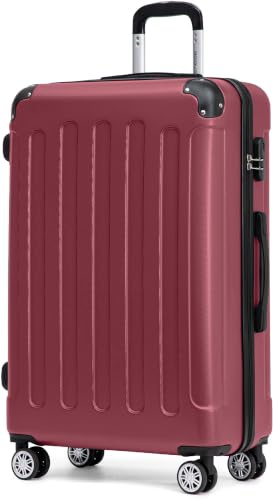BEIBYE Hartschalenkoffer XL 76 cm – großer Reisekoffer für Familienreisen, leicht, robust, ABS, 360° Doppelrollen, Zahlenschloss, Weinrot