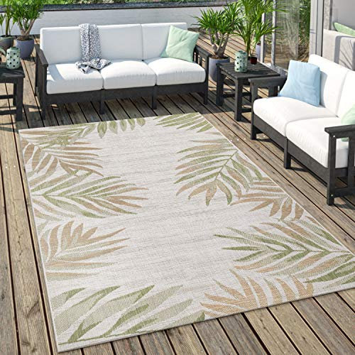 Paco Home Outdoor Teppich Für Terrasse Und Balkon Pastell Palmen Design, Grösse:80x150 cm, Farbe:Grün 3